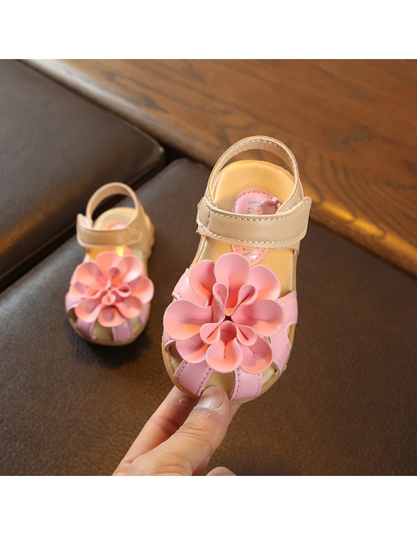 2020 spring and summer new Baotou sandals children's big flower girl's ox tendon bottom anti-skid sandals 