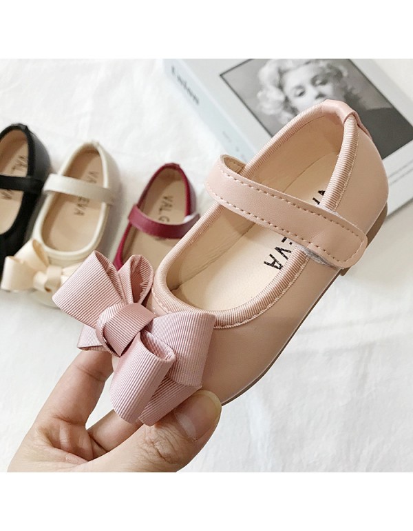 2022 spring new versatile bow lovely princess shoes girls' soft bottom shallow mouth round head single shoes children's leather shoes 