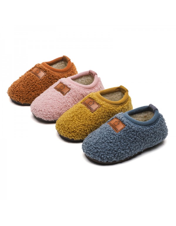 Winter children's shoes baby walking shoes with plush soft sole boys and girls' indoor shoes children's bag heel cotton mop infant home 