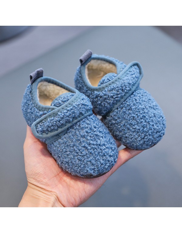 Winter children's shoes baby walking shoes with plush soft sole boys and girls' indoor shoes children's bag heel cotton mop infant home 