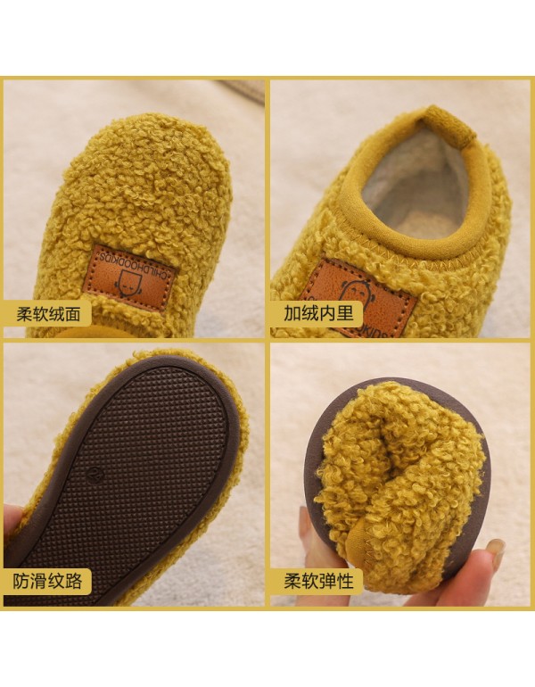 Winter children's shoes baby walking shoes with plush soft sole boys and girls' indoor shoes children's bag heel cotton mop infant home 