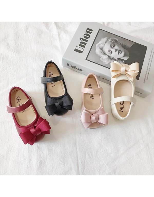 2022 spring new versatile bow lovely princess shoes girls' soft bottom shallow mouth round head single shoes children's leather shoes 
