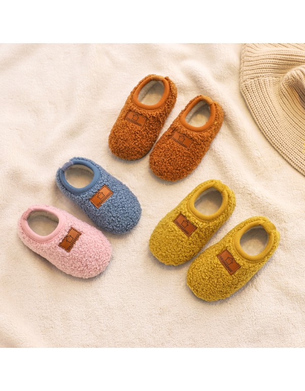 Winter children's shoes baby walking shoes with plush soft sole boys and girls' indoor shoes children's bag heel cotton mop infant home 