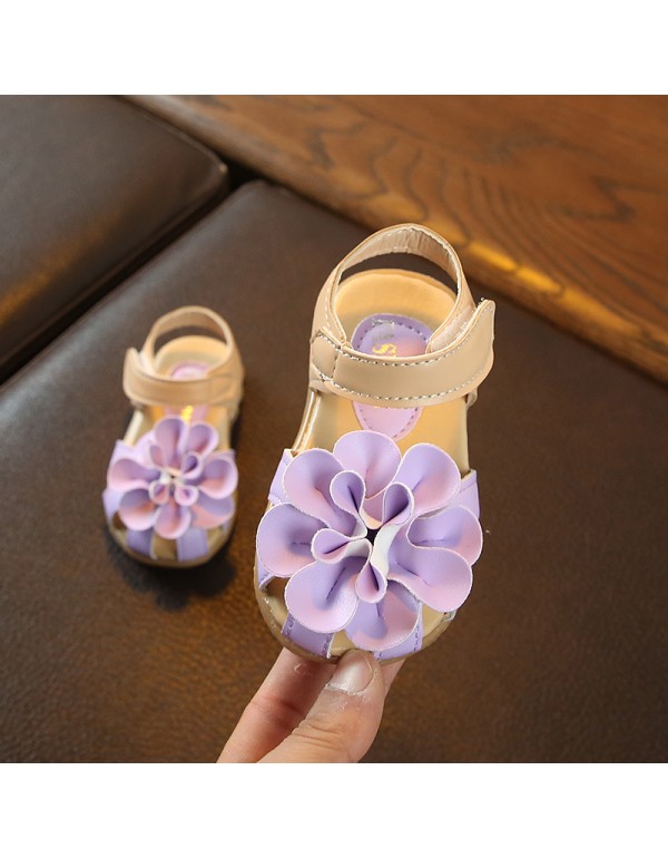 2020 spring and summer new Baotou sandals children's big flower girl's ox tendon bottom anti-skid sandals 