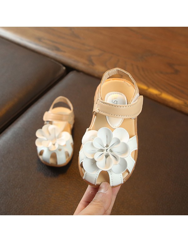 2020 spring and summer new Baotou sandals children's big flower girl's ox tendon bottom anti-skid sandals 