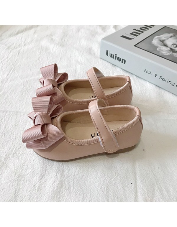 2022 spring new versatile bow lovely princess shoes girls' soft bottom shallow mouth round head single shoes children's leather shoes 