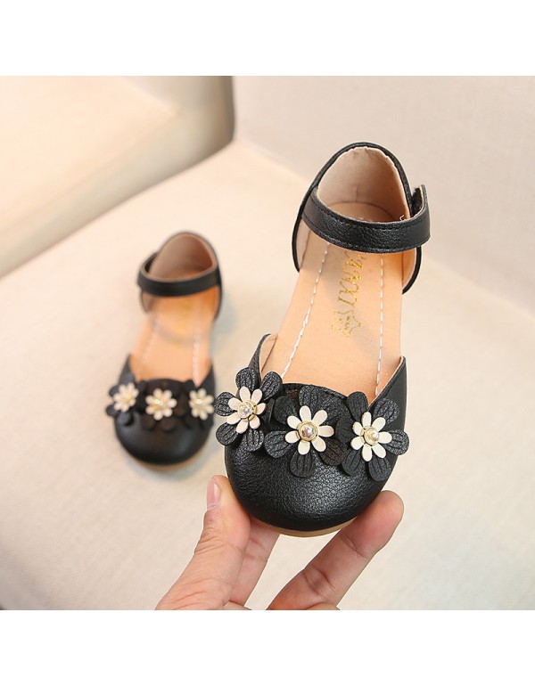 2019 spring Korean girls' fashion student leather shoes girls' Princess Flower soft bottom baby shoes middle and large children's shoes 