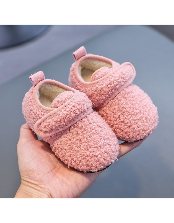 Winter children's shoes baby walking shoes with plush soft sole boys and girls' indoor shoes children's bag heel cotton mop infant home 