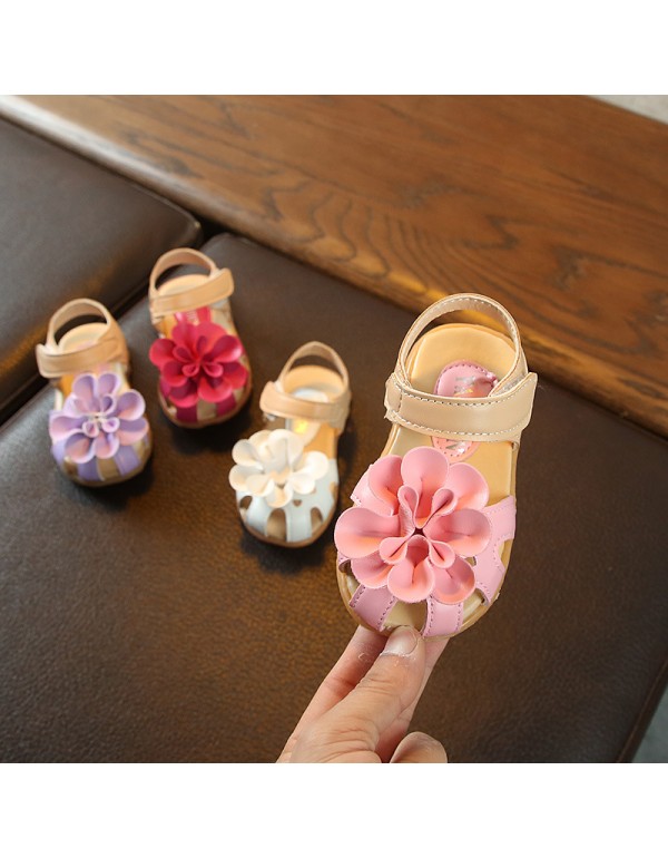 2020 spring and summer new Baotou sandals children's big flower girl's ox tendon bottom anti-skid sandals 