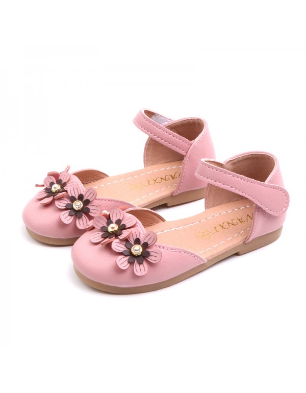 2019 spring Korean girls' fashion student leather shoes girls' Princess Flower soft bottom baby shoes middle and large children's shoes 