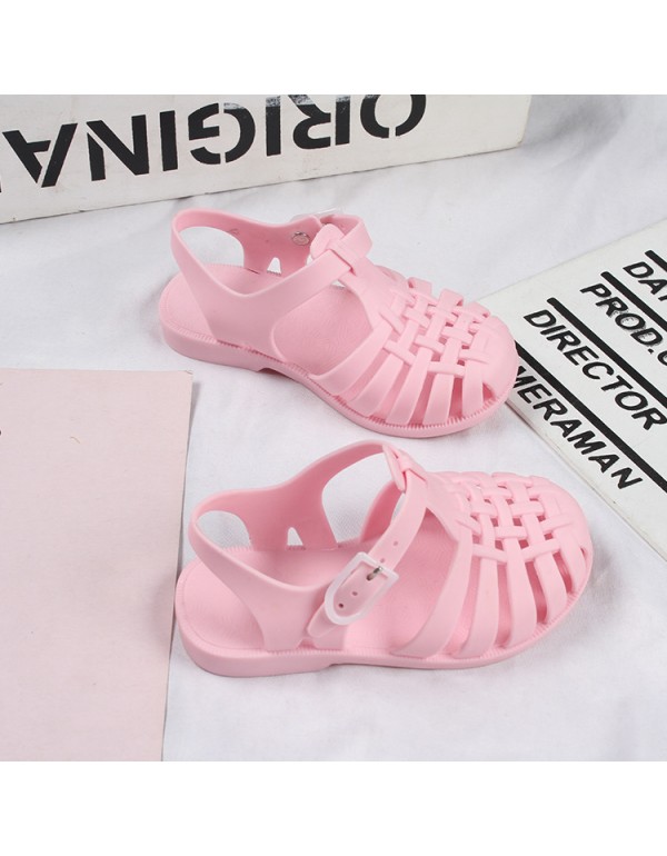 Heli shark new fashion solid color buckle hollowed out cool children's shoes flat bottom leisure daily wear male and female baby sandals 