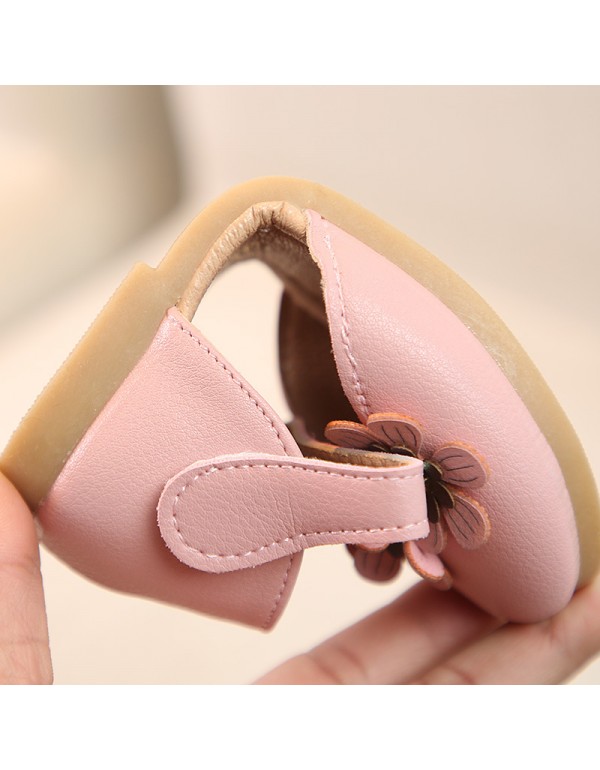 2019 spring Korean girls' fashion student leather shoes girls' Princess Flower soft bottom baby shoes middle and large children's shoes 