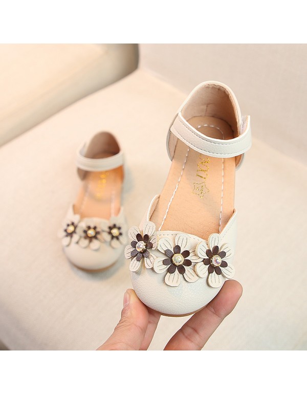 2019 spring Korean girls' fashion student leather shoes girls' Princess Flower soft bottom baby shoes middle and large children's shoes 