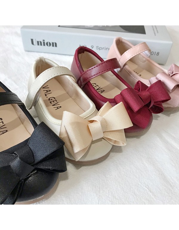 2022 spring new versatile bow lovely princess shoes girls' soft bottom shallow mouth round head single shoes children's leather shoes 