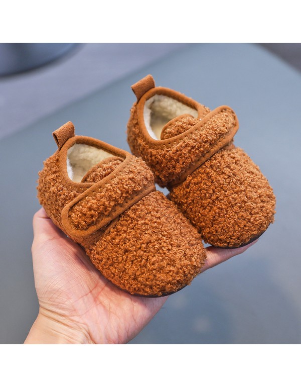 Winter children's shoes baby walking shoes with plush soft sole boys and girls' indoor shoes children's bag heel cotton mop infant home 