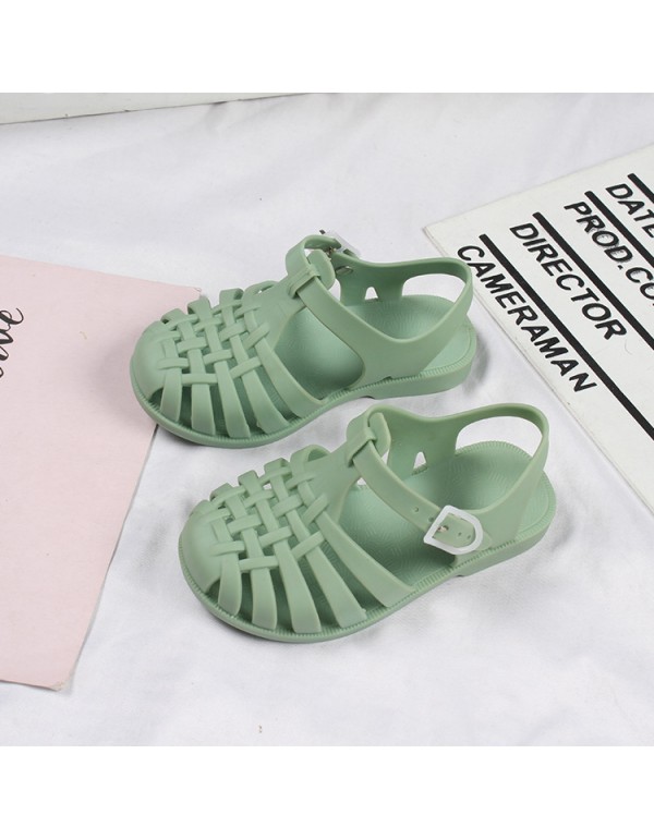 Heli shark new fashion solid color buckle hollowed out cool children's shoes flat bottom leisure daily wear male and female baby sandals 