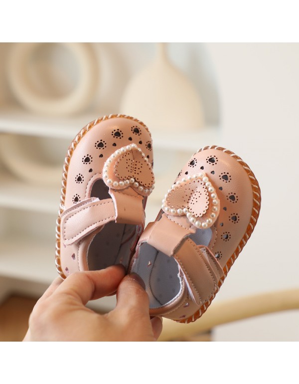 Girl baby sandals summer breathable baby princess shoes soft soled non slip leather shoes toddler shoes girl's spring and autumn single shoes 