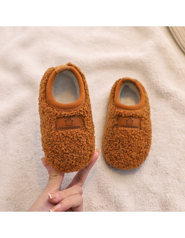 Winter children's shoes baby walking shoes with plush soft sole boys and girls' indoor shoes children's bag heel cotton mop infant home 