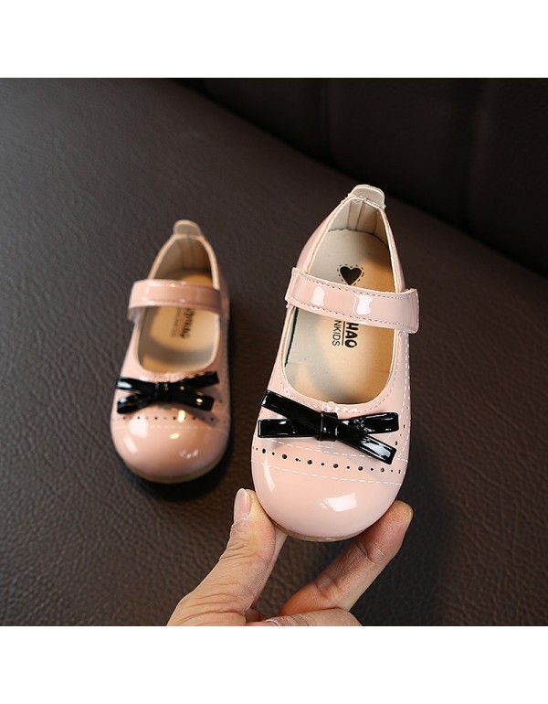 Girls bow single shoes princess shoes soft soled leather shoes 2020 spring style foreign style little girls leather shoes toddler shoes wholesale 