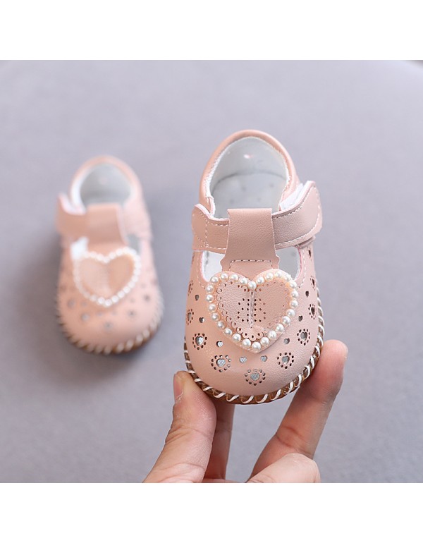 Girl baby sandals summer breathable baby princess shoes soft soled non slip leather shoes toddler shoes girl's spring and autumn single shoes 