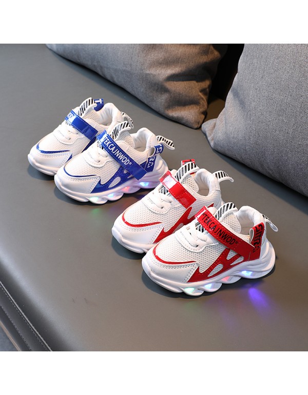 New sports light-emitting children's shoes boys' light running casual shoes girls' breathable shoes with light mesh
