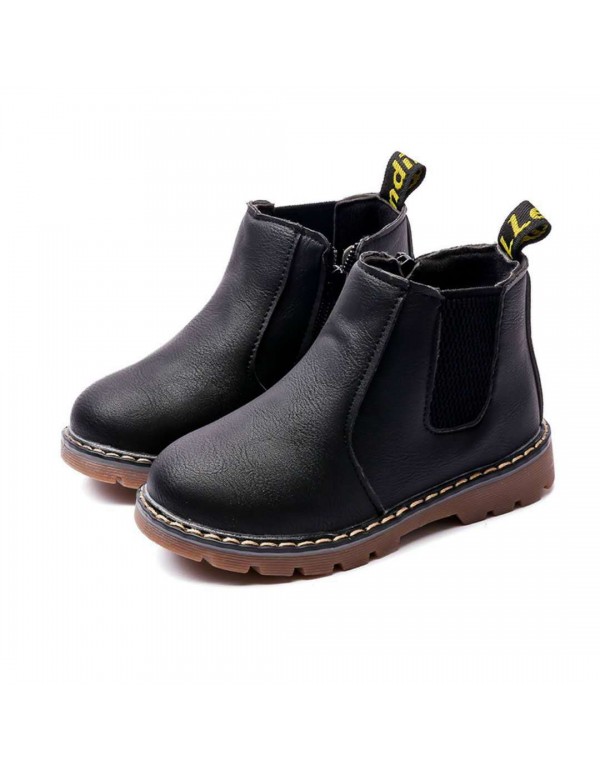 Cross border 2022 spring and autumn children's leather boots boys' casual Martin boots girls' thickened retro fashion children's shoes side zipper