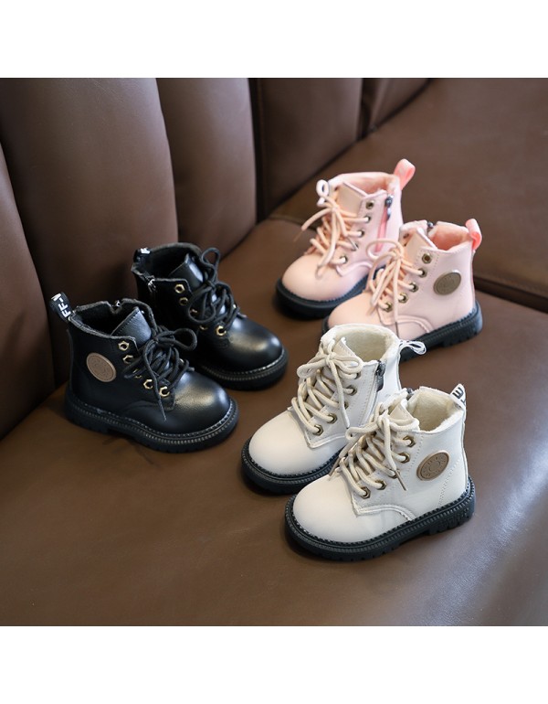 Boys' and girls' Martin boots 2021 autumn winter pop children's leather boots British style baby plus cotton warm short boots children's Boots