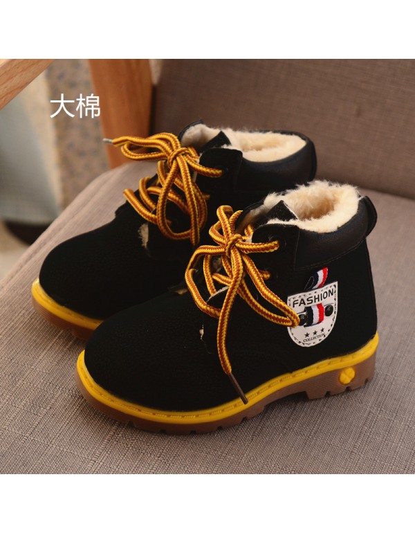2018 children's shoes autumn and winter large cotton wool children's boys' shoes Korean Martin boots lace up short boots tide warm children's Boots