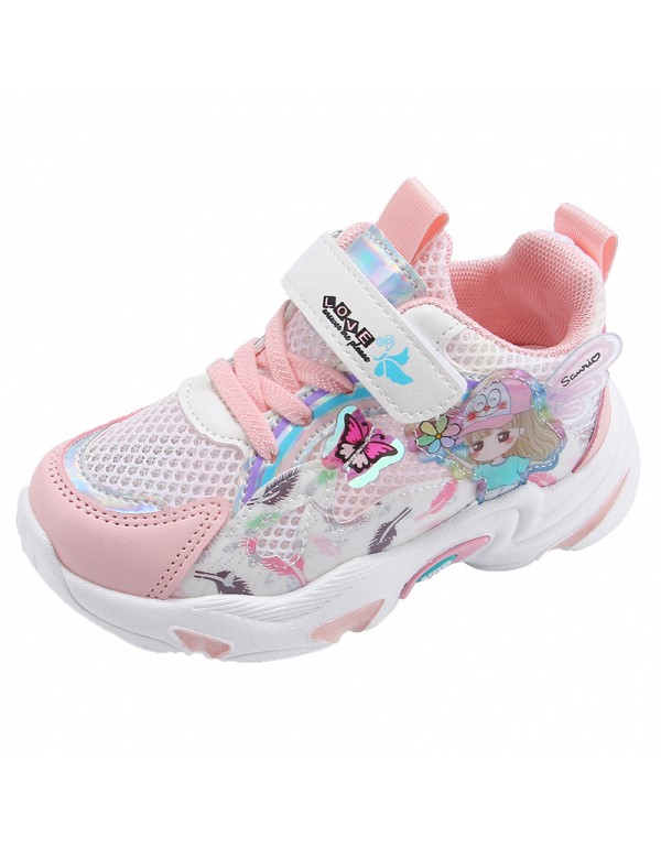 Girls' sports shoes 2022 summer new mesh breathable little girls' Princess casual shoes middle and large children's Non Slip soft sole