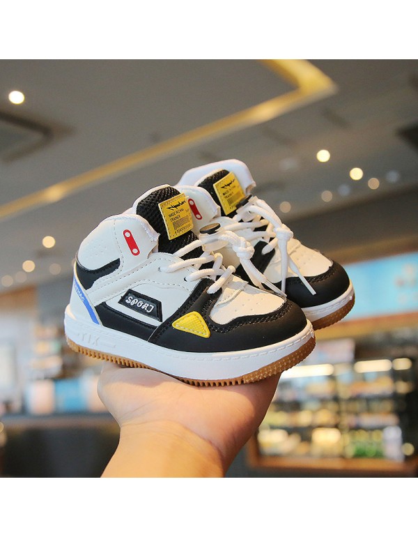 Children's sports shoes spring 2022 boys' and girls' casual board shoes middle and small children's high top basketball running shoes soft bottom baby shoes