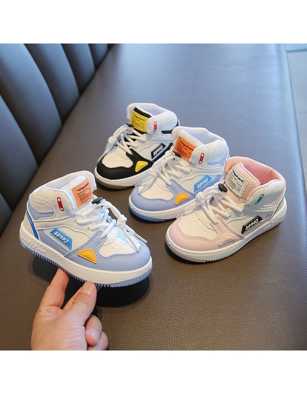 Children's sports shoes spring 2022 boys' and girls' casual board shoes middle and small children's high top basketball running shoes soft bottom baby shoes