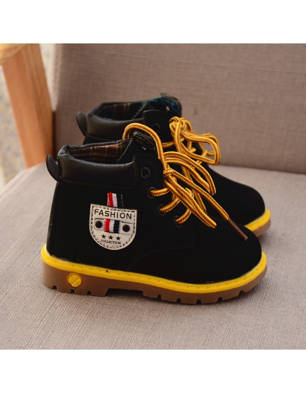 2018 children's shoes autumn and winter large cotton wool children's boys' shoes Korean Martin boots lace up short boots tide warm children's Boots