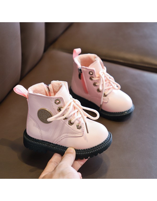Boys' and girls' Martin boots 2021 autumn winter pop children's leather boots British style baby plus cotton warm short boots children's Boots