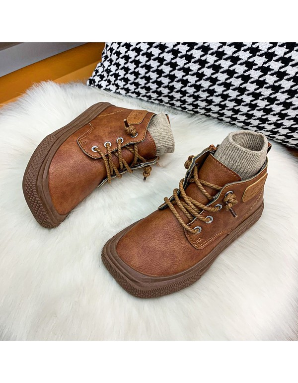 Girls' boots 2021 autumn new low barrel short boots super fiber leather face retro children's fashion boots middle and large children's leather boots