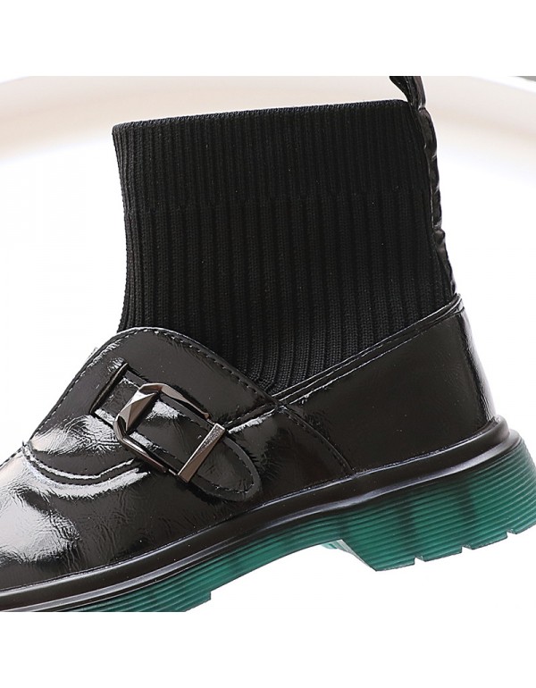 Ermian autumn and winter new Korean fashion girls' Leather Boots children's short boots Martin boots middle tube splicing 2991