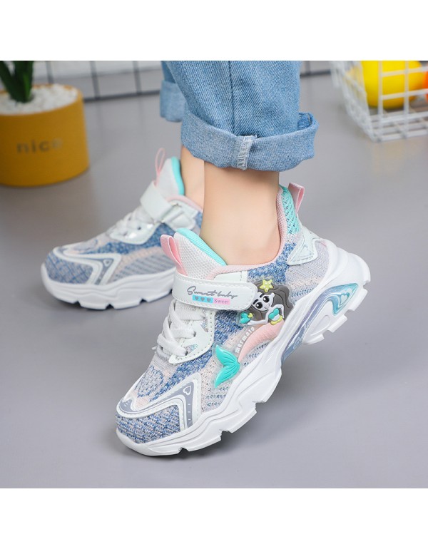 Girls' shoes children's spring and autumn new cartoon Mermaid flying woven face children's student sports leisure single shoes special price
