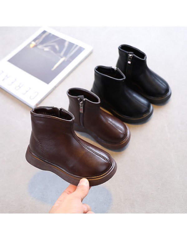 2021 winter new plush children's shoes children's 1-16 years old Chinese pure color boots girls' British fashion boots