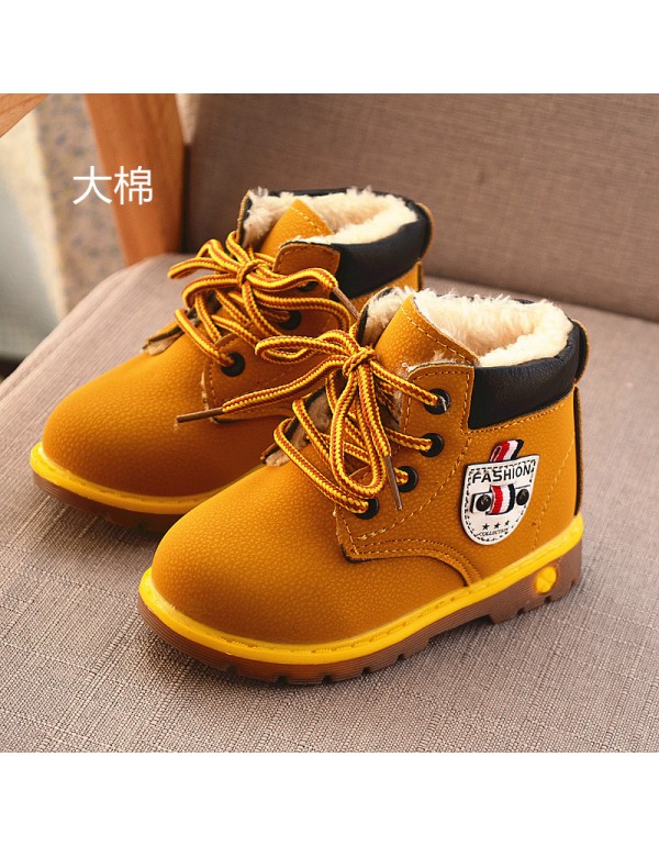 2018 children's shoes autumn and winter large cotton wool children's boys' shoes Korean Martin boots lace up short boots tide warm children's Boots