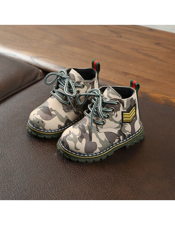 2019 autumn and winter new British style children's fashion Martin boots boys and girls' camouflage outdoor wear-resistant anti-skid small boots