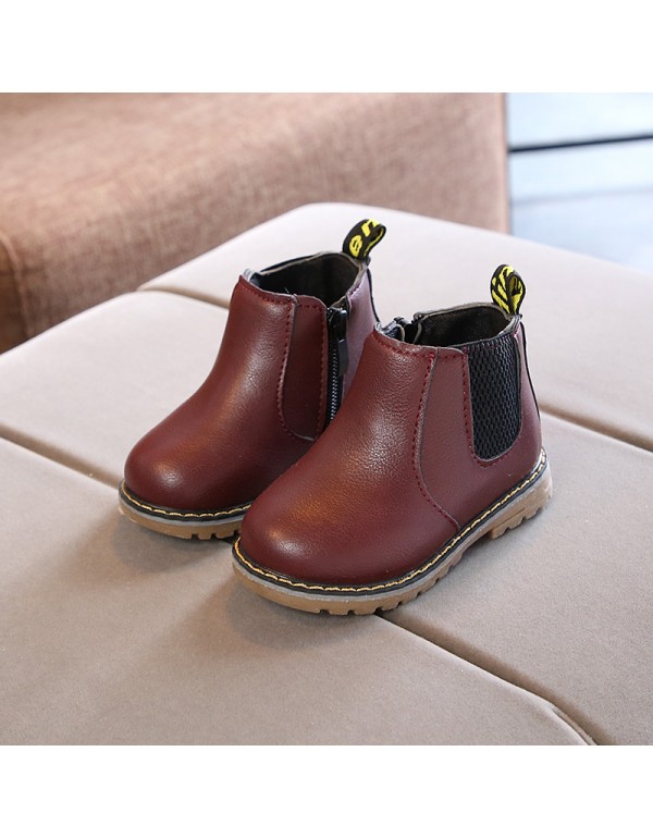 Girls' Martin boots 2022 new children's autumn and winter leather Short Boots Men's and women's British Plush warm cotton boots