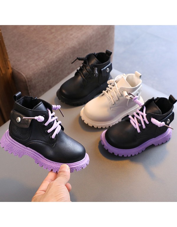 Girls' patent leather short boots 2021 autumn new ...