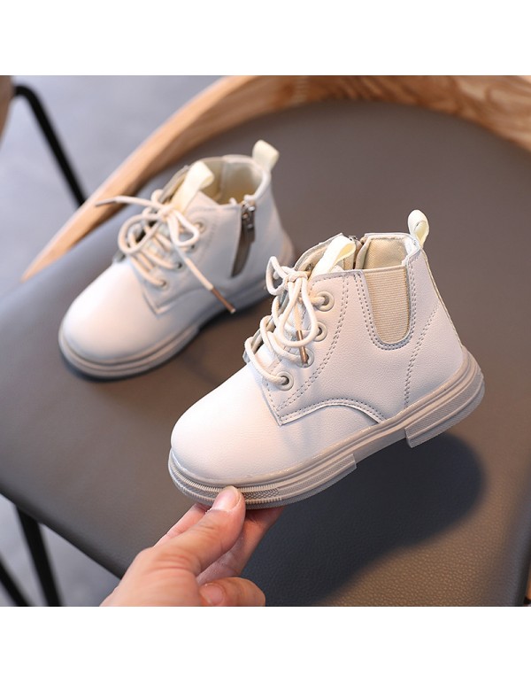 Korean fashion children's Martin boots British style retro single boots side zipper soft soled leather boots girls' single boots