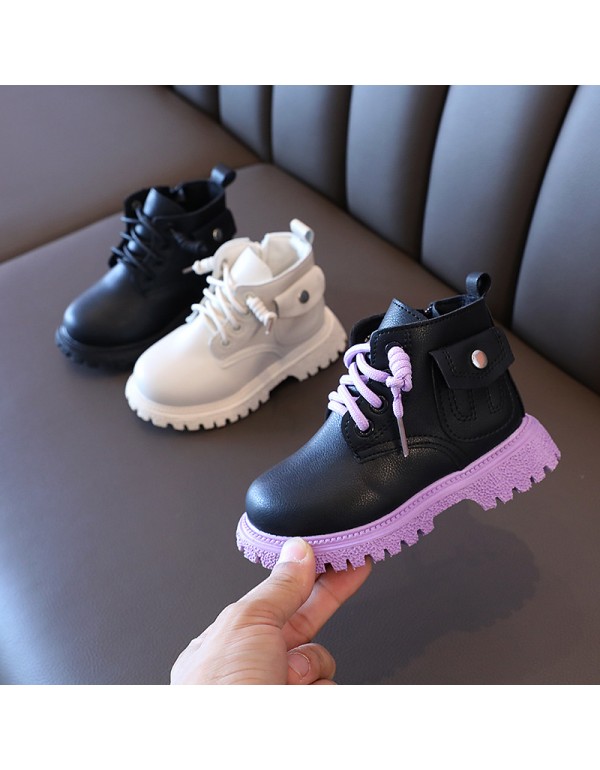 Autumn new girls' Martin boots children's baby shoes British low barrel short boots boys' Leather Boots one hair substitute