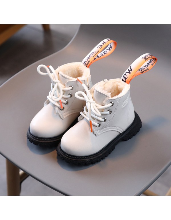 Autumn and winter children's work clothes Martin boots men's and women's super fiber soft bottom anti-skid cotton boots baby zipper short boots tide