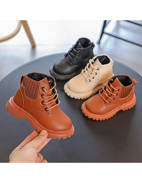 Korean version children's Martin boots girls' short boots lace up boys' Knight boots non slip soft bottom baby boots fashion generation hair