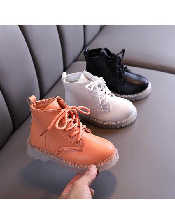 2020 autumn new children's Martin boots British style boys' motorcycle boots solid color Korean fashion girls' short boots