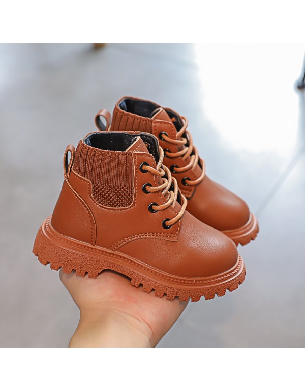 Korean version children's Martin boots girls' short boots lace up boys' Knight boots non slip soft bottom baby boots fashion generation hair