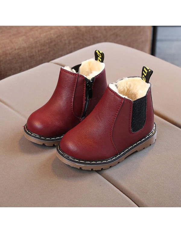 Girls' Martin boots 2022 new children's autumn and winter leather Short Boots Men's and women's British Plush warm cotton boots