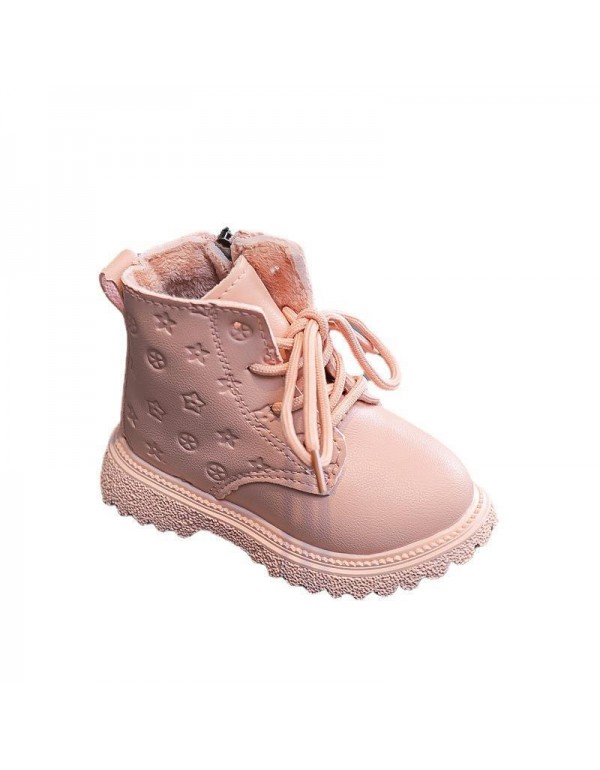 Children's boots 2022 autumn winter new children's boots girls' printed Martin boots boys' English short boots side zipper Plush boots