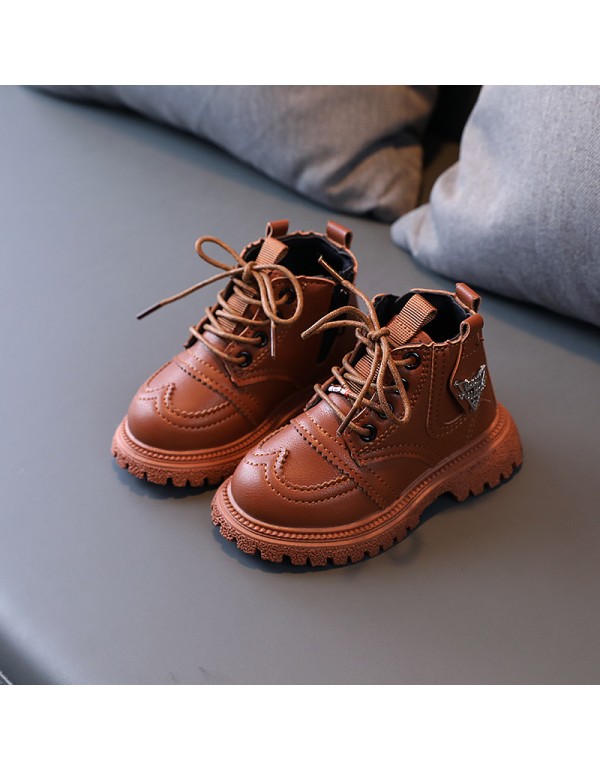 2021 autumn winter children's British fashion Martin boots boys' short boots bright leather single boots girls' snow boots children's leather boots